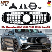 SAIQINGSP Chrom Schwarz GT Style Racing Grills Frontstoßstangen-Lufteinlassgitter für Mercedes Benz GLC-Klasse X253 GLC43 AMG 2020 2021 2022 2023