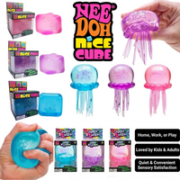 Schylling NeeDoh Jellyfish & Cube Squish Toy, Soft Gel Fidget Stress Relief Sensory Toy for Kids Adults Anxiety Focus