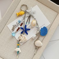 New Ocean Starfish Keychain Shell Fish Beaded Pendant Boho Vacation Bag Charm Car Key Ring Marine Hanging Ornament for Women