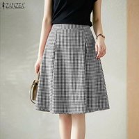 2026 Summer Elastic Waist Plaid Midi Skirt ZANZEA Elegant Women Work OL Skirts Stylish A-line Jupes Casual Holiday Faldas Saia