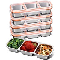304Stainless Steel Snack Containers 5 Pack Leak Proof 3 Compartment Bento Box for Kids Adults School Work Travel Stackable Lunch