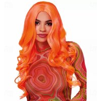HAIRJOY Synthetic Hair Hot Pink Orange Blue Wig Long Curly Wavy Wigs for Women Girls Middle Part Heat Resistant Synthetic Wigs