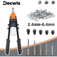 Pistolet à rivets manuel 5 en 1, outil de rivetage 2,4mm 3,2mm 4,0mm 4,8mm 6,4mm, machine à riveter, pistolet à rivets à tirer, outil de rivetage rapide à insérer soi-même, 250 rivets et 5 forets