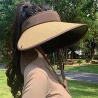 Summer Wide Brim Foldable Straw Visor for Women Removable Shawl Sun Protection Hat Lightweight Beach Cap for Outdoor Travel