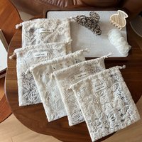 Bohemian Apricot Drawstring Pouch Lace Embroidery Cotton Brush Makeup Bag Jewelry Storage Jacauard Vintage Organizer Gifts Case