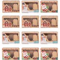 Christmas Candy Cookies Boxes Kraft Paper Gift Box Food Bakery Treat Boxes with Clear Window Navidad decor Xmas Gift Bag Noel