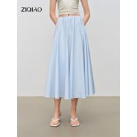 ZIQIAO 2026 Summer Women Bias-Cut Sculptural A-Line Midi Skirt Pleated Tailored Structure Skirt Modern Coquette Chic Minimalist