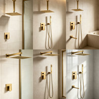 Brass Wall Embed Mount Brushed Gold 1/2/3 Function Concealed Shower System 10 Inch Rain Spray Hand Shower Head Bathroom Faucet