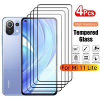 4Pcs For Xiaomi 11 Lite Glass Xiaomi 11 Lite Tempered Glass Protective Full Cover Glue 9H HD Screen Protector Xiaomi Mi 11 Lite