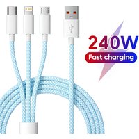 240W 3-in-1 USB-C Micro USB Fast Charger for iPhone Samsung Xiaomi Poco - High Speed Multi-Device Cable USB to Type-C iOS Micro