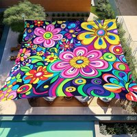 1 Piece Psychedelic 1960's Floral Pattern Outdoor Awning and Beach Shade-Vibrant Retro 60's/70's Art Design, Heavy Duty UV Pr