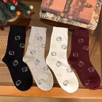 4-Pair Women's Sanrio Cartoon Hello Kitty Pattern Printed Versatile Soft, Casual, Breathable Solid Color Middle Socks