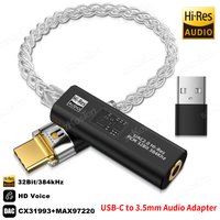 USB-C to 3.5mm Audio Adapter Headphone Amplifier DAC HiFi 32b/384kHz with CX31993 MAX97220 Dual Chip for Android iPhone iPad PC