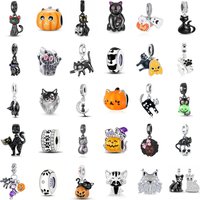 2026 925 Silver New Halloween black cat pumpkin Pendant Bead Charm Fit Original Bracelet DIY Jewelry Gift Exquisite Charms
