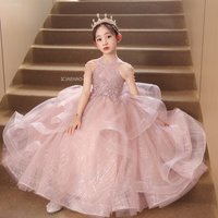 Pink Children Girls Birthday Princess Dress Flower Girl Wedding GownFormal Celebration Clothes Piano Performance Host Pageant