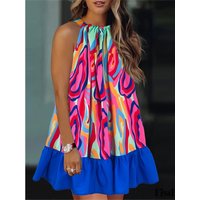 Plus Size Women's Colorful Printed Halter Neck Off-Shoulder Back T