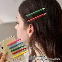 5Pcs/Set Creative Pencil Shaped Hair Clip Multi Color Simulation Pen Shaped Side Clip Fun Girl Heart Decor Hair Clip