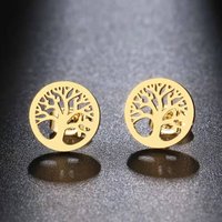 Titanium Steel Big Tree Earrings Round Life tree Lucky Women's Small European American Fashion