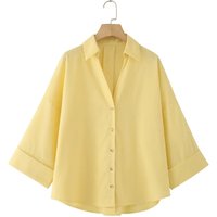 2025 Chemise Femme and Summer Women's Casual FashionYellow Blouse Work Simple Loose Sleeves Single breasted Collar
