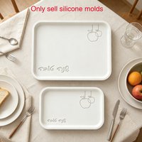 Silicone Mold For Jewish New Year Decor Tray, Rectangle Apple & Hebrew Plate Mould, Handmade Concrete Plaster Tray Silicone Mold
