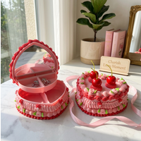 Heart Shaped Cherry Cake Jewelry Box Fake Dessert Storage Case with Mirror Ring Earring Organizer Cute Decor for Women Girls Gif