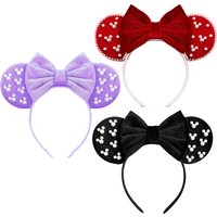White Pearls Mickey Ears Hair Accessories for Girls Solid Color Soft Cotton Bow Headbands Women Minnie Mouse Hair Accessorie