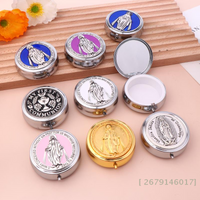 【YY26】Retro Metal Holy Communion Saint Benedict Rosary Gift Boxes Round Religious Jewelry Packing Case