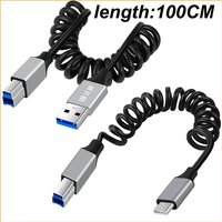 100CM USB A TYPE C Male Spring USB 3.0 T Printer Type-B Cable 5Gbps Data Transmission For Disk External Hard Drive Camera Data