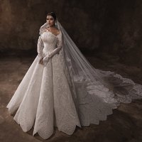 Sharon Said 2026 Elegant White Lace Boat Neck Ball Gown Wedding Dress Veil Long Sleeves Women Party Bride Gowns SW524 Customized