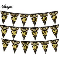 Birthday Triangle Flag, Digital Age, Black Gold Triangle Flag, Pulling Flag, Party Supplies