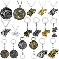 Stark Wolf TV Series Thrones keyrings Winter Is Coming Pendant Necklace Vintage Stark Family 3D Logo Jewelry Souvenir Gift