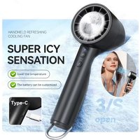 Handheld Mini Ice Fan Refrigeration Air Conditioner Rechargeable With LED Display 5 Speed Super Cool Turbo Fan For Travel