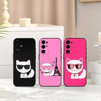 K-Karls Lagerfelds Cat Gift Phone Case For Samsung S25,S24,S21,S22,S23,S30,Ultra,S20,Plus,Fe,Lite,Note,10,Black Cover