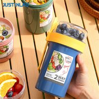 JUSTINLAU 790ml/990ml Salad Oatmeal Cup Breakfast Cup Cereal Nut Yogurt Container Set With Dressing Holder Fork Meal Preparation