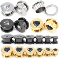 1PC Stainless Steel Triangle Star Heart Zircon Threaded Ear Tunnel Plugs Expander Stretcher Gauge Earrings Piercing Body Jewelry