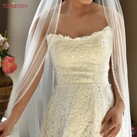 TOPQUEEN Bridal Crystal Beaded Veil High Quality Cathedral Elegant Wedding Veil White Ivory Ribbon Comb Customizable V175