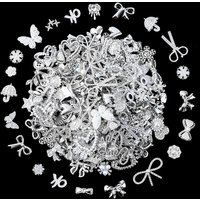 10/20/30/50/60pcs Random Silver Color Shiny Rhinestone Abs Pearl Mix Plastic Charms For Junk Cases Flat Back Charm DIY Component