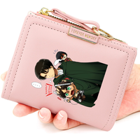 Attack on Titan Girls Money Cash Clutch Bag Cartoon Levi Card Holder Cute Short Wallet PU Leather Small Coin Purse Zipper Pocket
