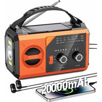 20000mAh Notfallradio mit Kurbel-, Solar-, Batterie- und USB-Stromversorgung, tragbares AM/FM-Wetterradio mit Bluetooth 5.3, Kopfhöreranschluss, Leselampe, Taschenlampe, Kompass, SOS-Alarm für Camping