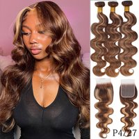 100% Remy Virgin Human Hair Body Wave Bundles With HD Lace Closure Highlight Ombre Bouncy Wave Hair 3/4 Bundles With 4x4 Closure