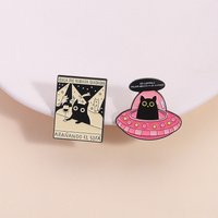 Cute UFO Alien Black Cat Enamel Pin funny nightclub cat Brooches Decorative Lapel Badges Jewelry