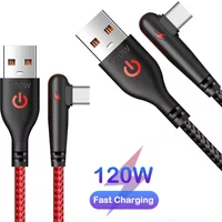 90 Degree Elbow 120W USB C Fast Charging Cable Nylon Braided USB to Type C Charge Cord High Speed Data Wire For iPhone Xiaomi