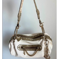 Y2K Retro Riveted Motorcycle Bag, Denim Canvas Handbag With Metal Chain, Zippered Stylish Underarm Shoulder Bag For Women
