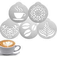 Leeseph 5Pcs Stainless Steel Coffee Decorating Stencils, Foam Latte Art Templates, Cappuccino Chocolate Templates Garland Mould