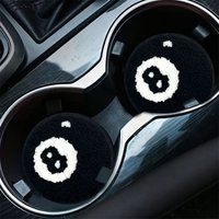 1Pair Black No.8 Ball Coaster Dart Pattern Car Interior Insulation Pad Machine Washable Reusable Car Accessories