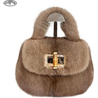 Fur Women's Mink Fur Bag Luxury Warm Plush Wrist Bags Women Fashion Furry Short Handle Clutch Cute Ladies Fur Bags For Women