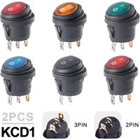 2Pcs Waterproof Button Rocker Switch Boat-shaped Round Switch 3Pin Silver Point Switches with 12V 220V Light