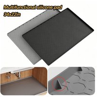 34"x22"Silicone Under Sink Mat with Raised Lip,Waterproof Cabinet Protector Liner for Kitchen Bathroom Anti-Slip Leakproof Tray