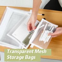 1-4pcs Transparent Mesh Pencil Case Large Capacity Storage Bag Nylon Zip Pencil Bag Office School Supplies Office Supplies