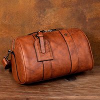 Retro single shoulder bag genuine leather men's bag casual small backpack vegetable tanned cowhide minimalist style bucket bag